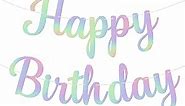KatchOn, Pre Strung Happy Birthday Banner - 10 Feet | Holographic Birthday Banner | Happy Birthday Sign for Iridescent Party Decorations | Iridescent Happy Birthday Banner | Happy Birthday Decorations