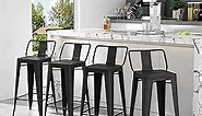 30 inch Metal Bar Stools Set of 4 Bar Height Stools with Backs Low Back Bar Chairs for Indoor Outdoor Matte Black