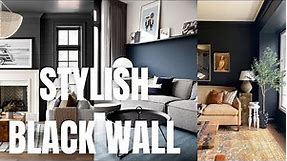 Stylish Black Accent Wall for Living Room. Black Wall Ideas and Design.