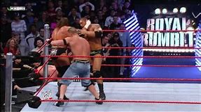 John Cena, Triple H and Batista collide as the final three Superstars of the 2008 Royal Rumble Match