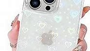 LSL Compatible with iPhone 14 Pro Case Clear Cute Holographic Heart Case for Women Girls Aesthetic Glitter Bling Rainbow Love Heart Cover Designed for iPhone 14 Pro 6.1 Inch 2022