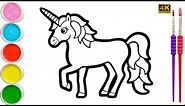 Cute Rainbow Unicorn Drawing, Coloring, Painting for kids | Easy step by step Cute Unicorn drawing
