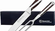 German Forged High Carbon Stainless Steel Carving Knife and Fork Set | Professional Meat Carving Set with Ergonomic Pakkawood Handle