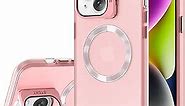 LSL Compatible with iPhone 14 Case, [Military Drop Protection] [Compatible with Magsafe] with Kickstand Magnetic Translucent Matte 360 Full Body Protective Shockproof for Men Women - Pink