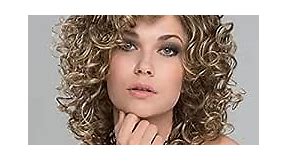 RENERSHOW Short Brown Curly Wigs for Women Mixed Blonde Synthetic Wig Bouncy Curly Hair Replacement Wig Ombre Curly Wig with Dark Roots