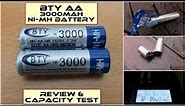 BTY AA (3000mAh Ni-MH) rechargeable battery: Capacity Test/Review