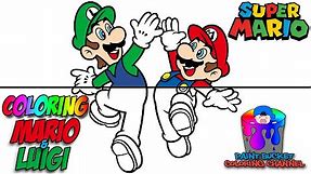 Coloring Mario and Luigi - Nintendo Super Mario Coloring Page for kids to learn colors