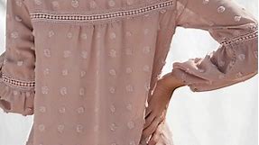 Women Pink long sleeve chiffon blouses pom pom boho shirts