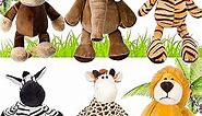 6 Pieces Safari Stuffed Animals Plush Jungle Animal Toys Set for Boys Girls, Lion Elephant Zebra Giraffe Tiger Monkey for Animal Themed Parties Student Award Christmas (Cute Style)