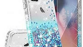 for Apple iPhone 13 Pro Max Case w[Tempered Glass Screen Protector] Liquid Glitter Girls Women for iPhone 13 Pro Max Case Cover - Aqua/Clear