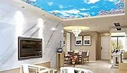 Ceiling Wall Mural Peel and Stick, Blue Sky White Clouds Ceiling Sticker, Customize Size Self-Adhesive Ceiling Wallpaper 3D Wall Mural Suitable for Bedroom Lobby Home Decor (54"x27", 09)