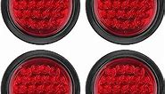 4Pcs 4 Inch Round LED Trailer Tail Lights Red 24 LED Waterproof, 4 Inch Round Led Stop Turn Brake Tail Lights Flush Mount for Trucks RV Include Lights Grommets 3-Prong Wire Pigtails 12V Sealed