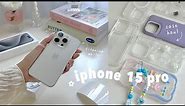 iphone 15 pro (White Titanium) ☁️✨ aesthetic unboxing | setup + accessories 💖💐