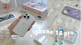 iphone 15 pro (White Titanium) ☁️✨ aesthetic unboxing | setup + accessories 💖💐