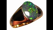Men's Black Opal Ring Solid 14k Gold Natural Australian Opal - 7406 | FlashOpal