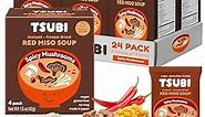 Tsubi Soup - Flavorful and Rich Japanese Miso Soup Packets - Authentic Taste of Japan in an Instant - Plant-Based Vegan, Gluten-Free, Freeze-Dried Red Miso Soup - Spicy Mushrooms - (24 Pack)