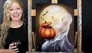 How to Paint and draw GHOST SCARED BY BATS with Acrylics - Paint & Sip at Home - Step by Step Lesson