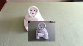 How to Make a Towel Snowman; towel folding snowman; ASMR towel folding animal.