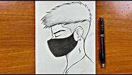 Easy anime sketch || How to draw cool boy wearing face mask easy steps