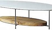 homary 39" Oval Coffee Table with Storage Shelf Modern White & Natural Sofa Table Center Table for Living Room