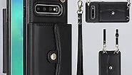 Asuwish Phone Case for Samsung Galaxy S10e Wallet Cover with RFID Blocking Credit Card Holder Wrist Crossbody Strap Lanyard Stand Leather Shoulder Slot Cell Accessories S 10e 10se Se10 Women Men Black