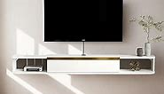 Pmnianhua Floating TV Shelf,70''Wall-Mounted TV Console,Floating Shelf for Under TV,Modern Floating TV Stand with Storage for Living Room Bedroom (White)