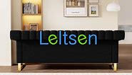 Leltsen Chesterfield Black Velvet Sofa Couch for Living Room, 84" Mid Century Modern Black Couch with Gold Metal Legs, 3 Seater Comfy Couch for Bedroom (Black 84")