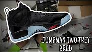 Air Jordan Jumpman Two Trey “Bred” detailed unboxing (Black/Black/White/UniversityRed)