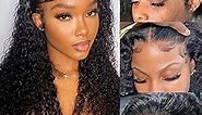 180% Density HD Lace Front Wigs Human Hair 18 Inch Deep Wave Lace Front Wigs Human Hair 13X4 Lace Frontal Human Hair Wigs For Women Glueless Curly Wigs Human Hair Pre Plucked Natural Black Color
