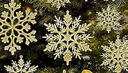 36Pcs Christmas Gold Snowflake Ornaments, Christmas Tree Decorations, Christmas Glitter Snowflake Ornaments, Christmas Hanging Decorations with Gold Rope for Winter Christmas Party Decorations