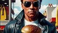 Arnold Schwarzenegger (Terminator 2) Eats a Giant AI-Generated Burger at McDonald's #kaiber #ai