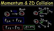 Conservation of Momentum In Two Dimensions - 2D Elastic & Inelastic Collisions - Physics Problems