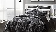 2024 New Luxurious Comforter Set - Black Marble Pattern, Adds a Touch of Luxury to Your Bed, All-Season Reversible Microfiber Bedding (Black, King)