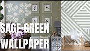 Sage Green Wallpaper Ideas and Design. Pale Green Print Wallpaper for Home.