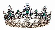 SWEETV Queen Crown for Women - Baroque Wedding Tiaras and Crowns, Jeweled Costume Tiara Princess Crown, Prom Birthday Party Halloween Hair Accessories,Green
