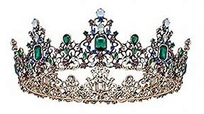 SWEETV Queen Crown for Women - Baroque Wedding Tiaras and Crowns, Jeweled Costume Tiara Princess Crown, Prom Birthday Party Halloween Hair Accessories,Green