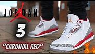 EARLY LOOK!! JORDAN 3 CARDINAL RED DETAILED REVIEW & ON FEET W/ LACE SWAPS!!