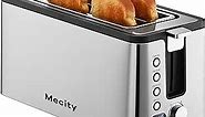 Mecity 4 Slice Toaster, Long Slot Toaster With Countdown Timer, Bagel/Defrost/Reheat/Cancel Functions,Warming Rack, Removable Tray, 6 Browning Settings, Extra Wide Slots, Stainless Steel, 1300W