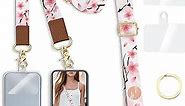 Cell Phone Lanyard Crossbody with Wrist Strap, Flower Phone Lanyards for Around The Neck Wristlet Adjustable Phone Strap, Spring Cute Lanyard for Keys Case ID Badges Phone Accessories