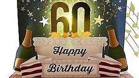 Pop Up 60th Birthday Cards for Women with Light & Sound, 60th Birthday Cards for Men, Happy 60th Birthday Card, 3D Pop Up Birthday Cards for Women, LED Musical Birthday Cards, 1 Card Only