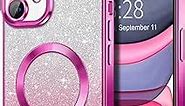Hython for iPhone 11 Case Clear Magnetic Glitter Phone Cases [Compatible with MagSafe] Full Camera Lens Protector Slim Gradient Sparkle Luxury Plating Shockproof Protective Cover Women Girls, Hot Pink