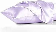 Satin Pillowcase for Hair and Skin, Luxury and Soft Pillowcases 2 Pack, King Size Pillow Cases Set of 2, Light Purple Pillow Covers with Envelope Closure (20x40)
