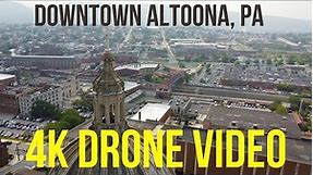 Downtown Altoona, Pennsylvania 4k Drone Video. Railroad City from a bird's eye view.