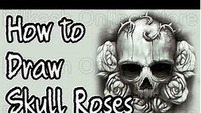 How to Draw a Skull with Roses - How to Draw Rose - How to Draw Flower