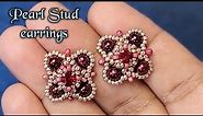 Pearl stud earrings tutorial/ DIY beaded earrings/beaded jewelry making