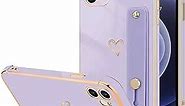 LLZ.COQUE Compatible with iPhone 11 Case for Women Girls, Bling Luxury Plated Bumper with Cute Love-Heart Design, Adjustable Hand Strap Stand, Raised Edges Shockproof Protection for iPhone 11 - Purple