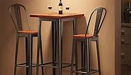 Aiho 3 Piece Bar Table Set, Bar Table and Chairs Set with Elm Solid Wood and Thickened Metal Frame, Pub Table Set with Backrest for Bar, Small Space, Bistro Cafe