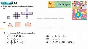 KSSM Matematik Tingkatan 2 Bab 1 pola dan jujukan jom cuba 1.1 no1 no2 buku teks form2
