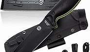 Bushcraft Survival Knife | Full Tang Fixed Blade Outdoor Camping Knife G10 Handle Gift For Him | 1095 High Carbon Steel Knife Fire Starter Scraper & Paracord (Black/Green)