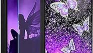 OOK Designs for iPhone 13 Case Glitter Purple Butterfly Nebula Space Design Hard PC+Soft TPU Bumper Anti-Slip Ultra Thin Cover Protective Shockproof Case for iPhone 13